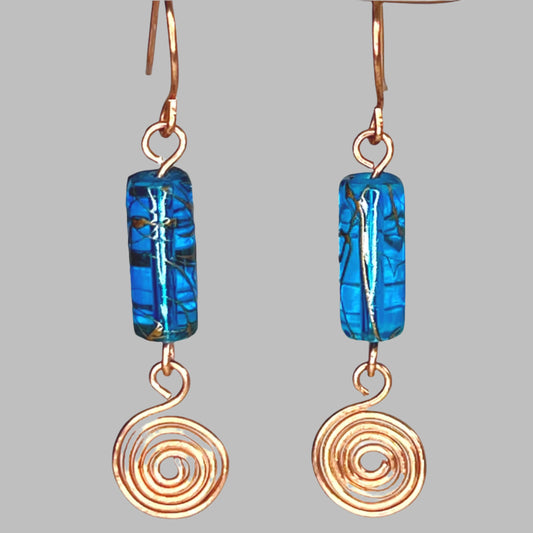 Teal Glass and Copper Earrings