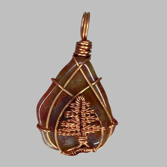 Wire Wrapped Jasper Pendant with Tree