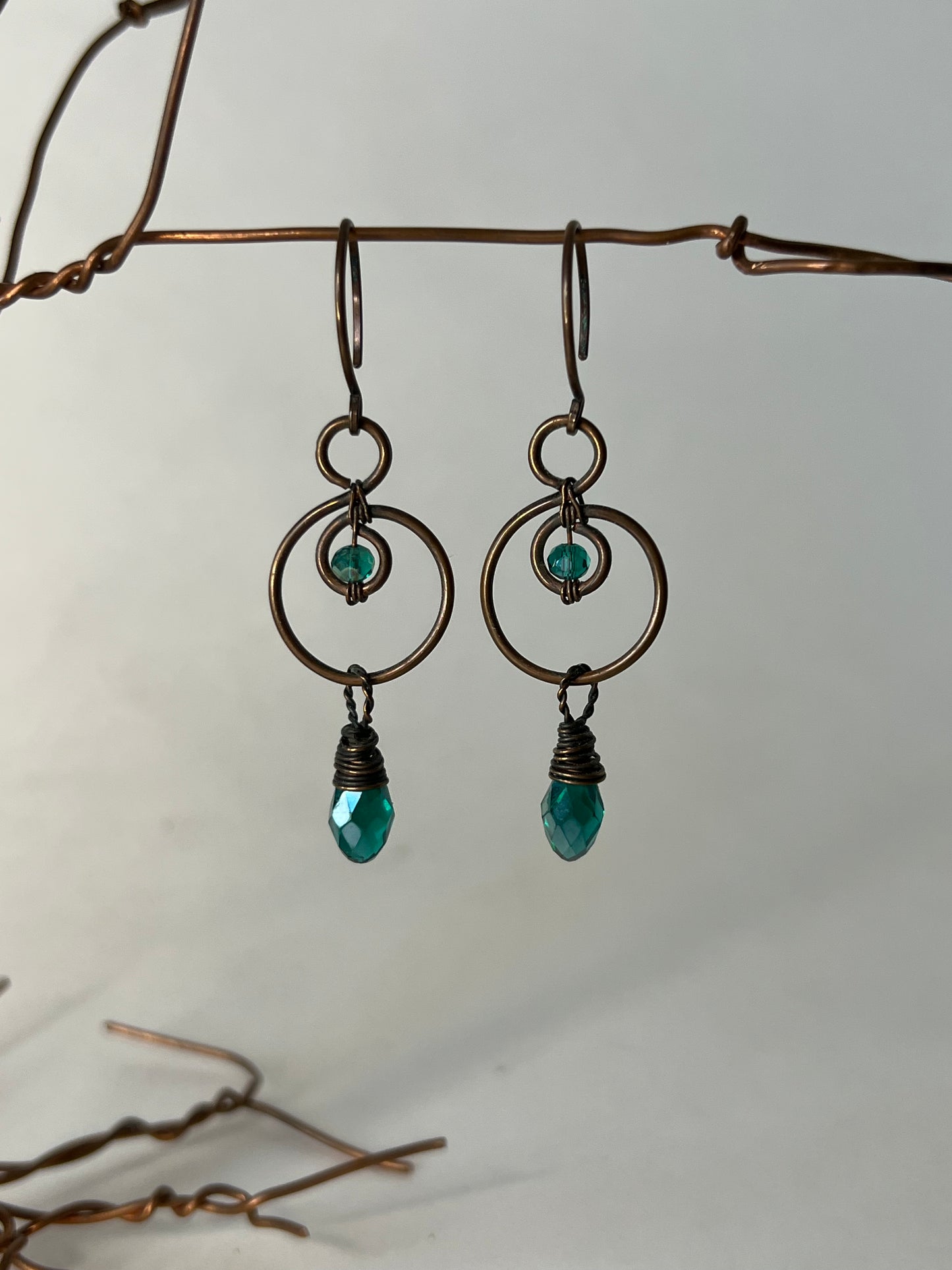 Teal Wire Wrapped Earrings