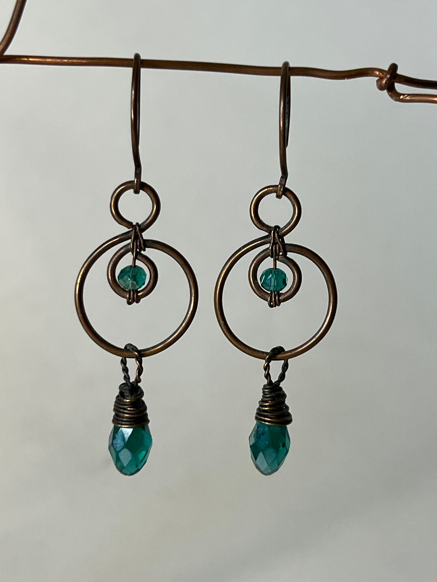 Teal Wire Wrapped Earrings