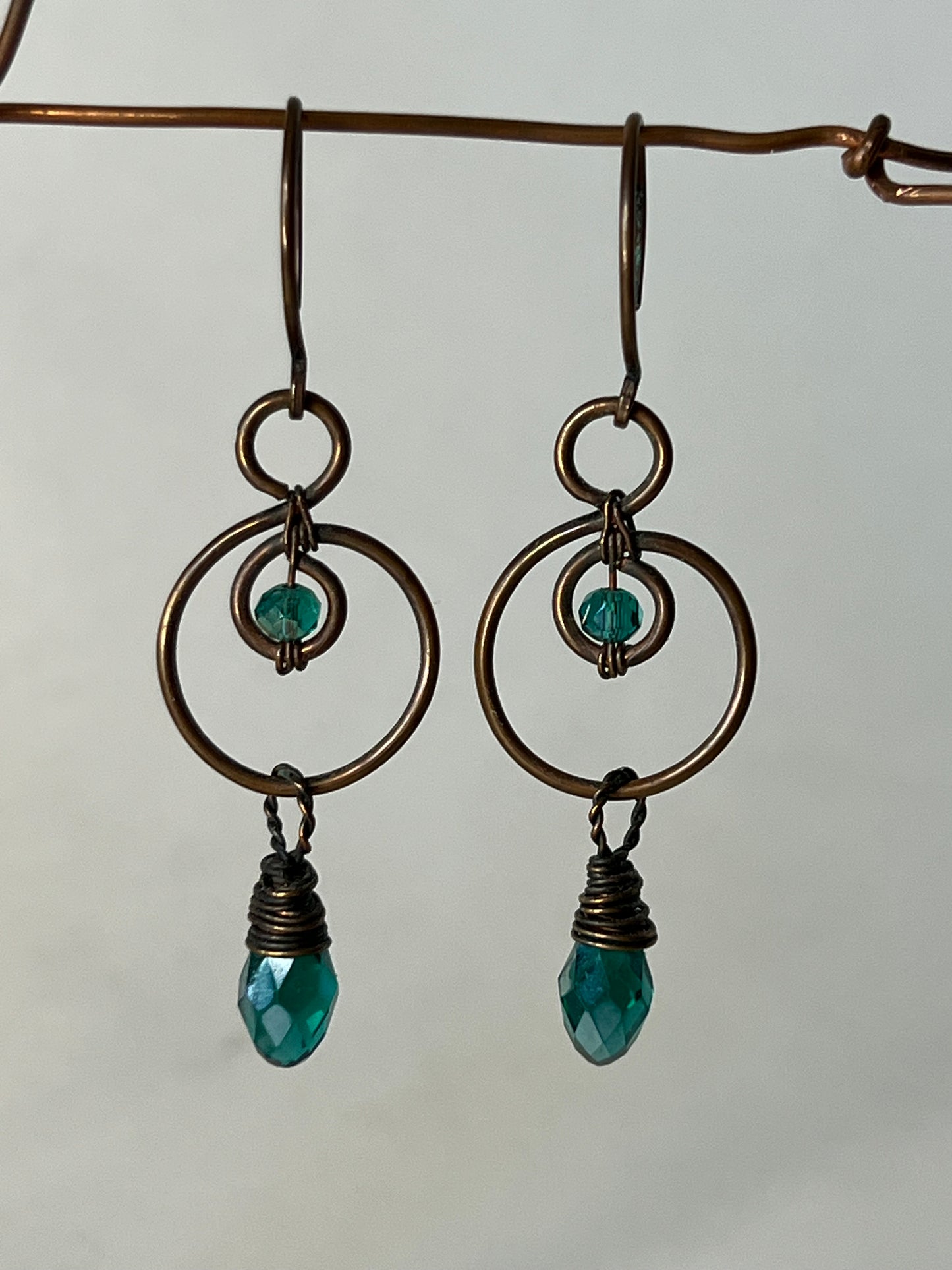 Teal Wire Wrapped Earrings