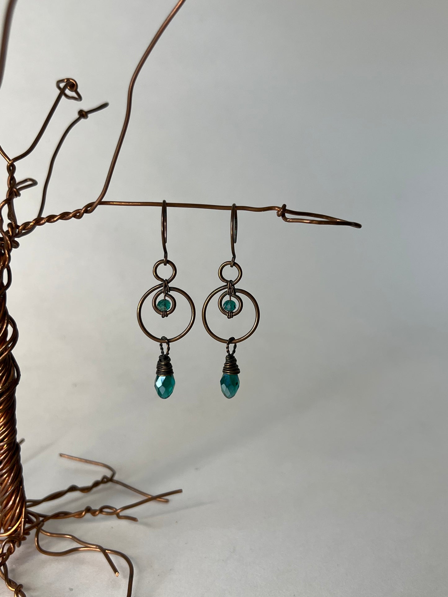 Teal Wire Wrapped Earrings