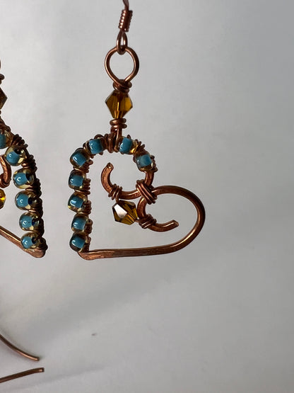 Wire Wrapped Heart Earrings