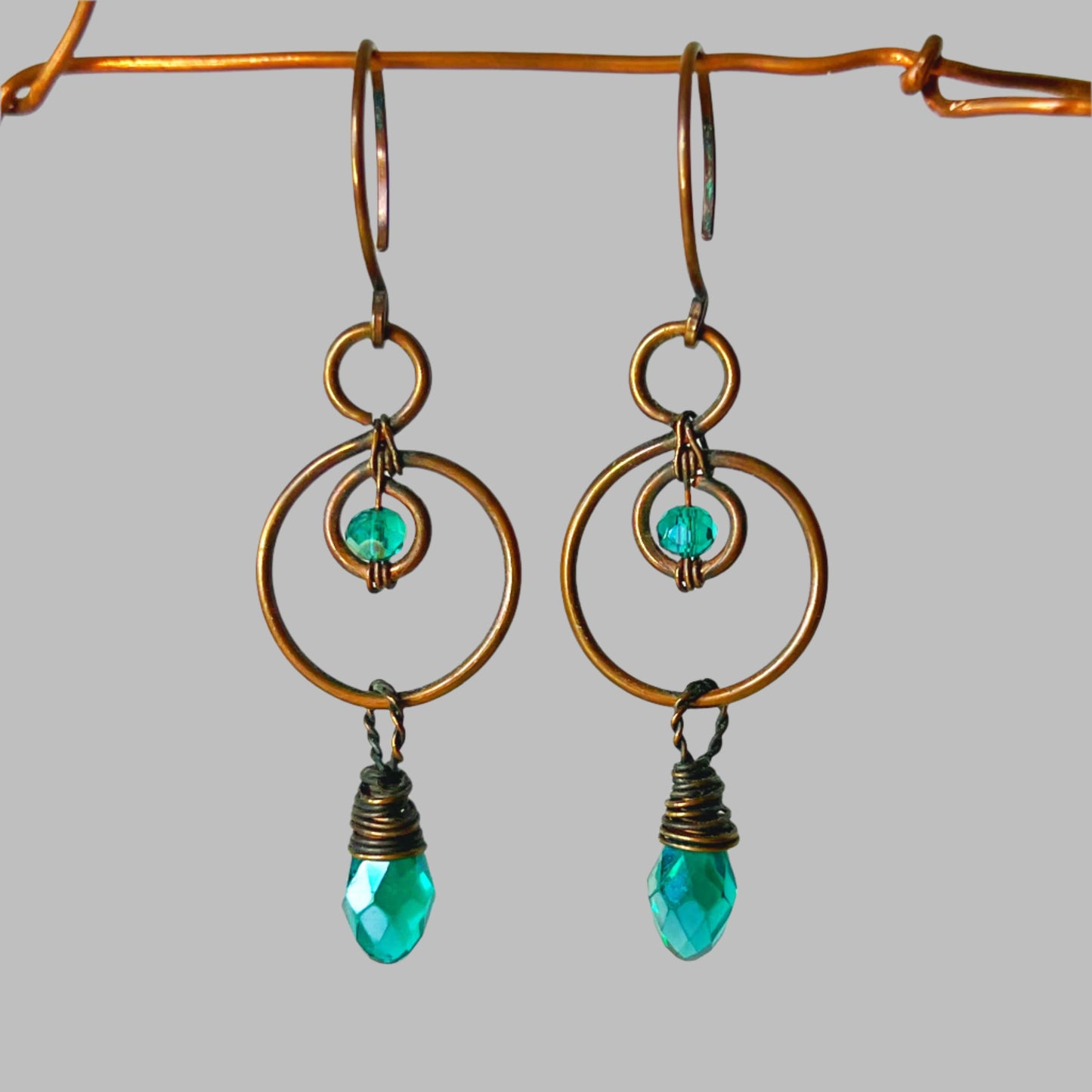 Teal Wire Wrapped Earrings