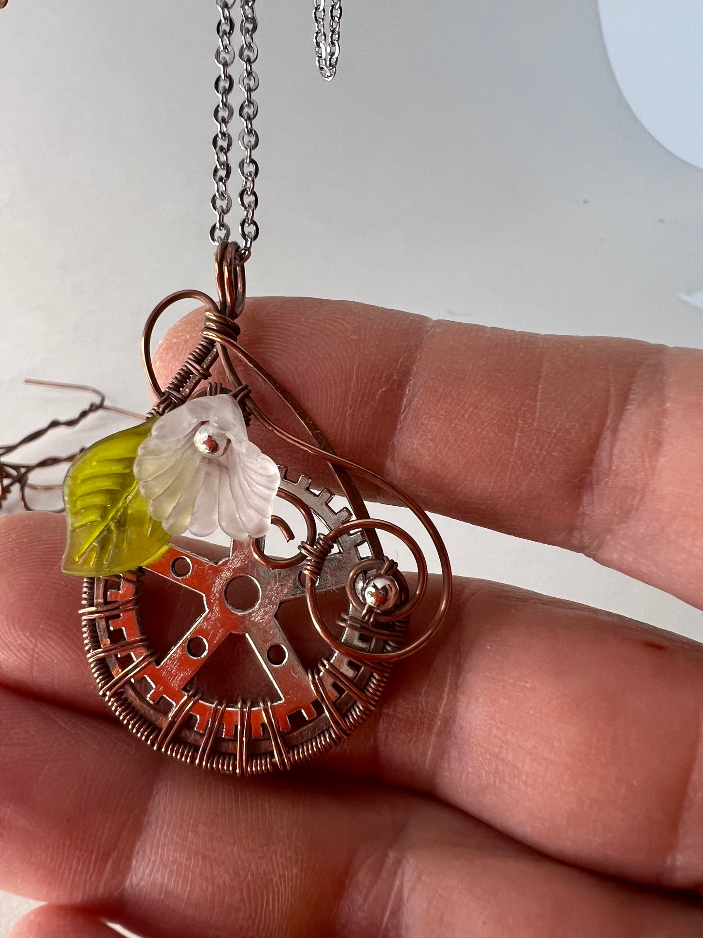 Steampunk Pendant with Lucite Flower