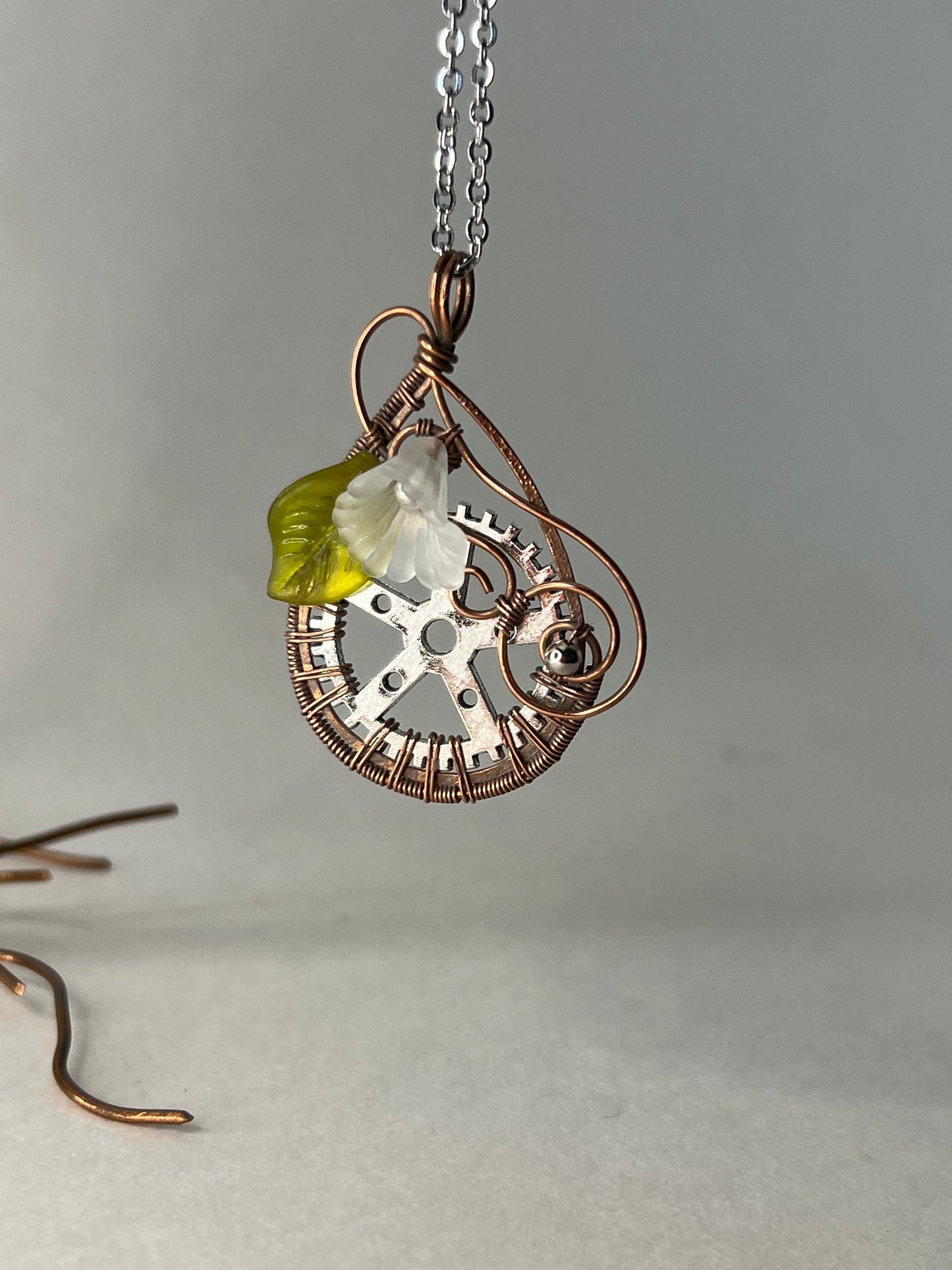 Steampunk Pendant with Lucite Flower