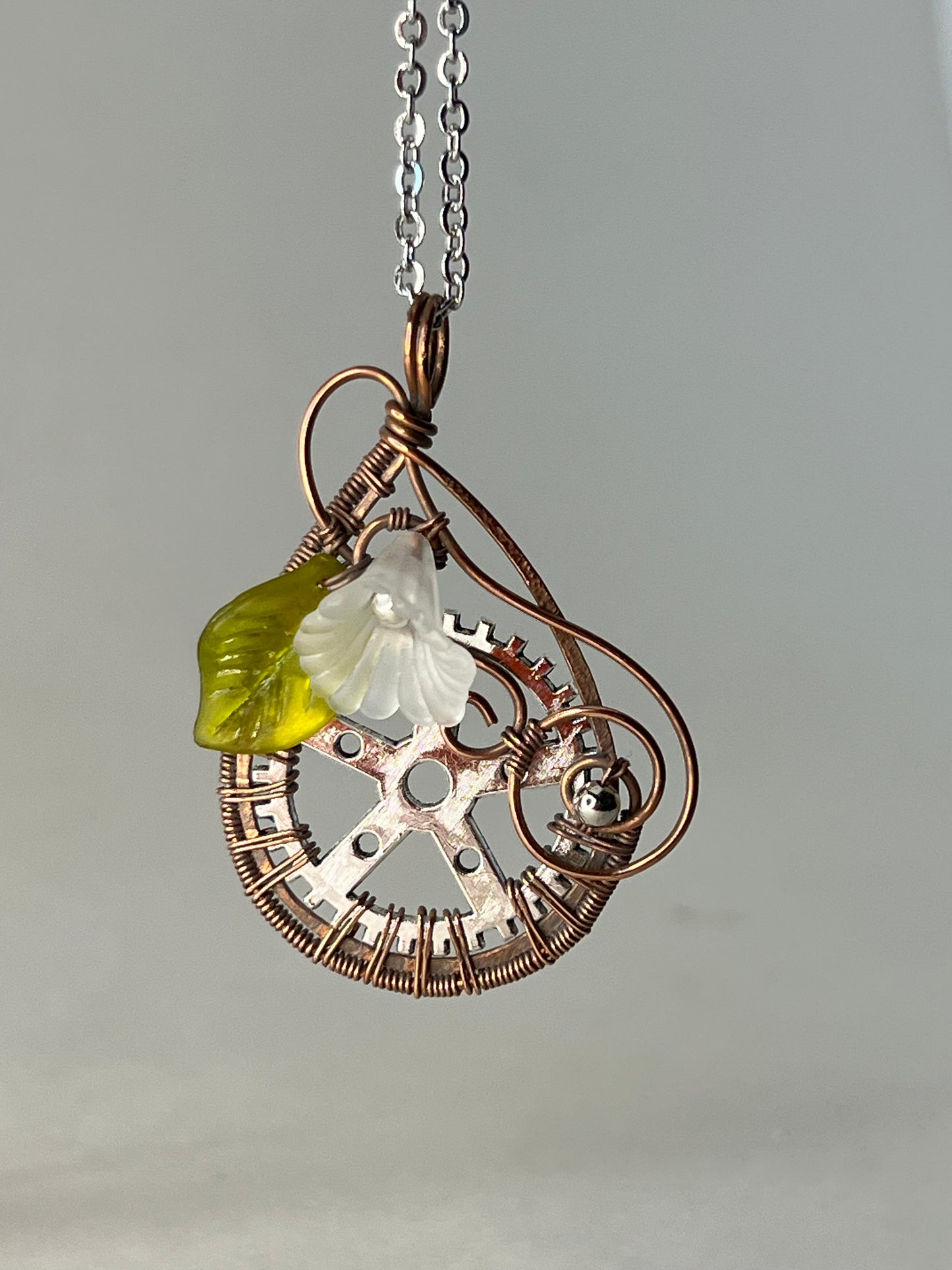 Steampunk Pendant with Lucite Flower