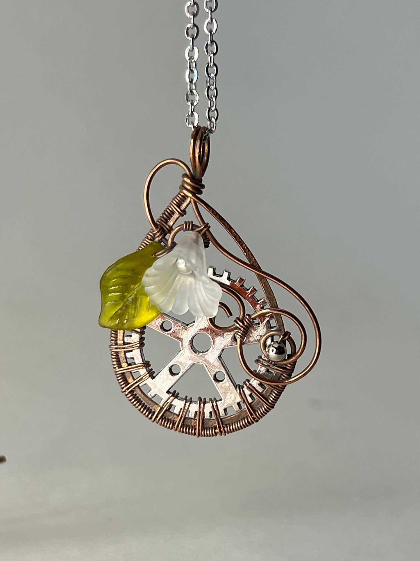 Steampunk Pendant with Lucite Flower