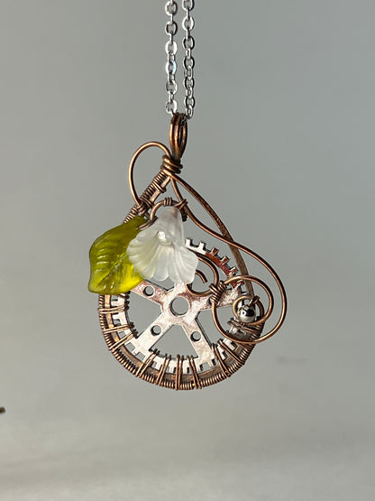 Steampunk Pendant with Lucite Flower