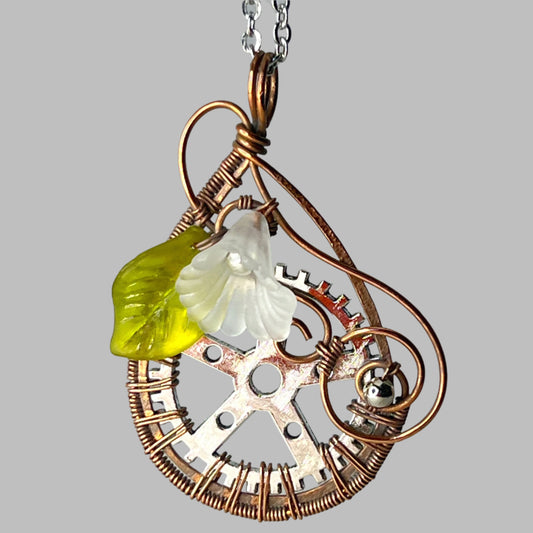 Steampunk Pendant with Lucite Flower