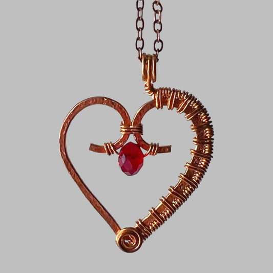 Red Wire Wrapped Heart Necklace