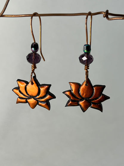 Purple and Copper Lotus Flower Necklace Set