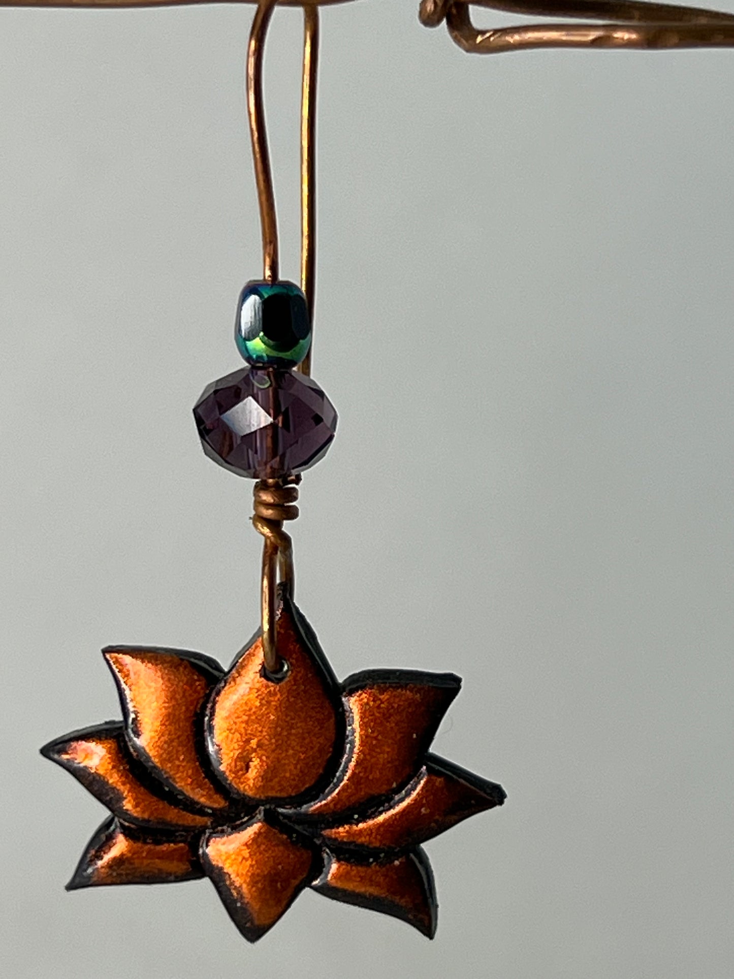 Purple and Copper Lotus Flower Necklace Set