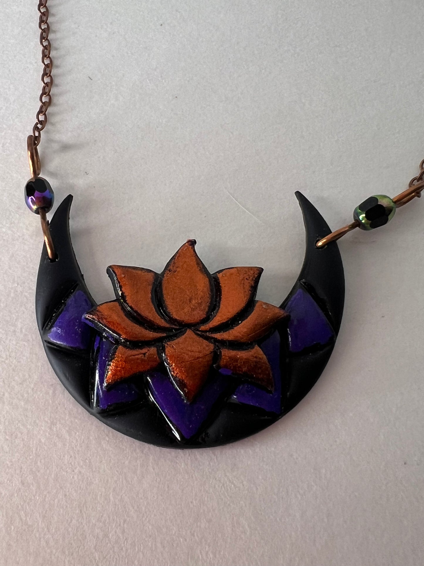 Purple and Copper Lotus Flower Necklace Set