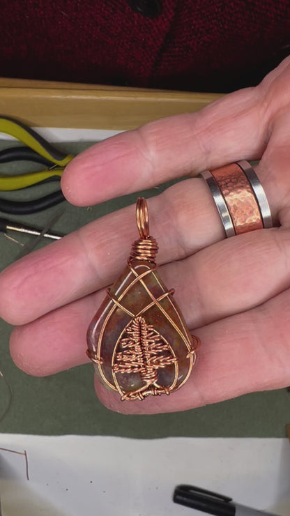 Wire Wrapped Jasper Pendant with Tree